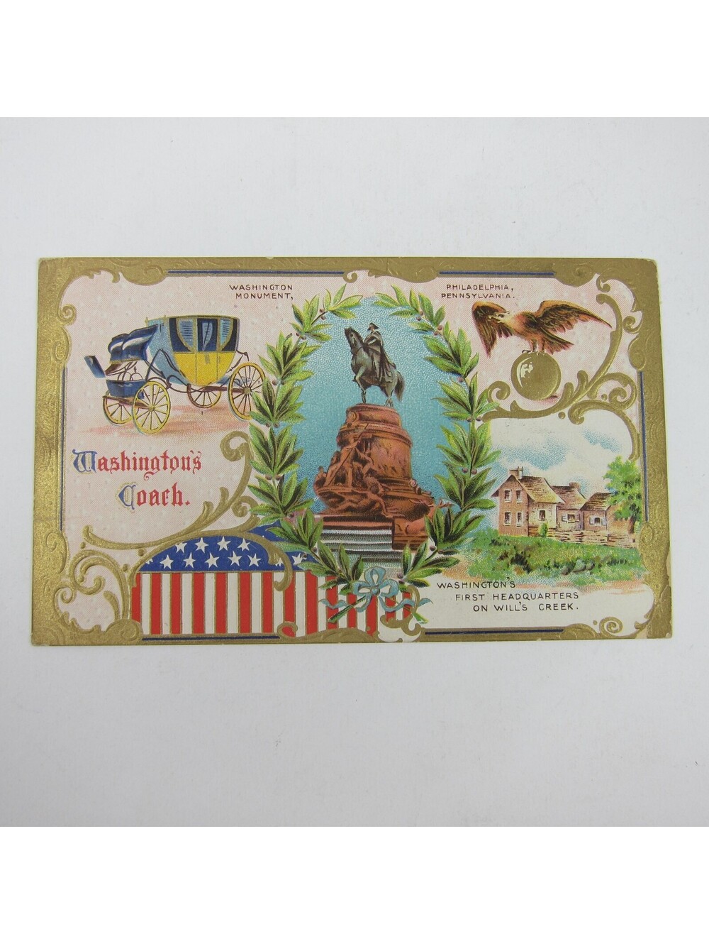 Postcard George Washington Death Monument Wills Creek Patriotic Embossed Antique